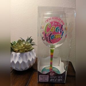 NEW Hand Painted Wine Glass For Moms/Mother's With Rhinestones! I'm A Cool Mom
